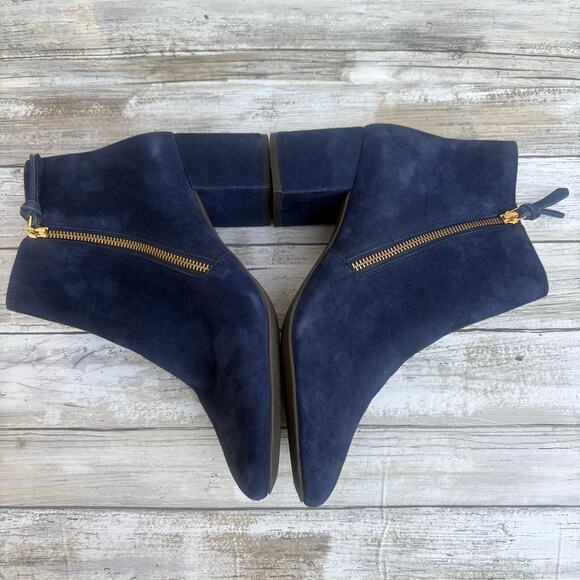 Cole Haan Saylor Grande Bootie Sz 9B Blue Suede Side Zipper Round Tow Block Heel - Picture 6 of 14